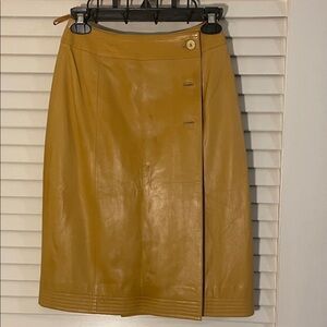 CHANEL Camel Colored Never Worn Damaged Mustard Leather Pencil Skirt Circa 2010